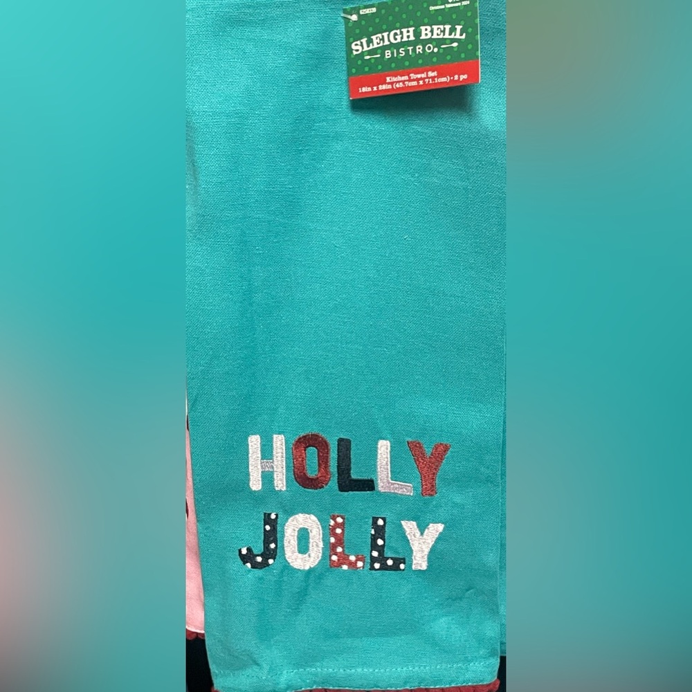 Holly Jolly‎ Teal and Pink Candy Cane Kitchen Towel Set! NWT!